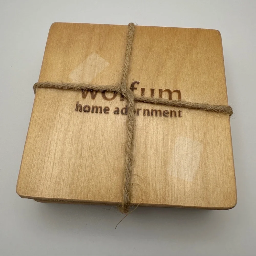 Geometric Patterned Wood Multicolor Coasters Set of 4